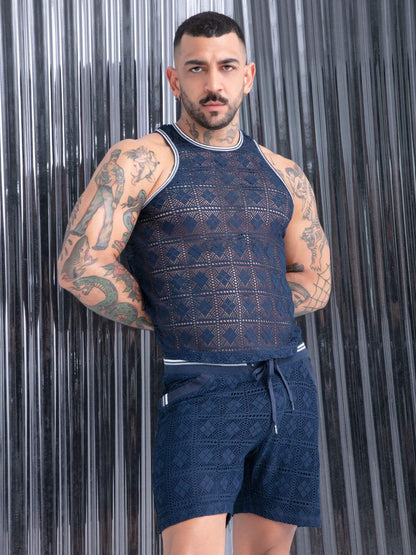 CODE 22 Graphic Lace navy menswear collection lifestyle photograph