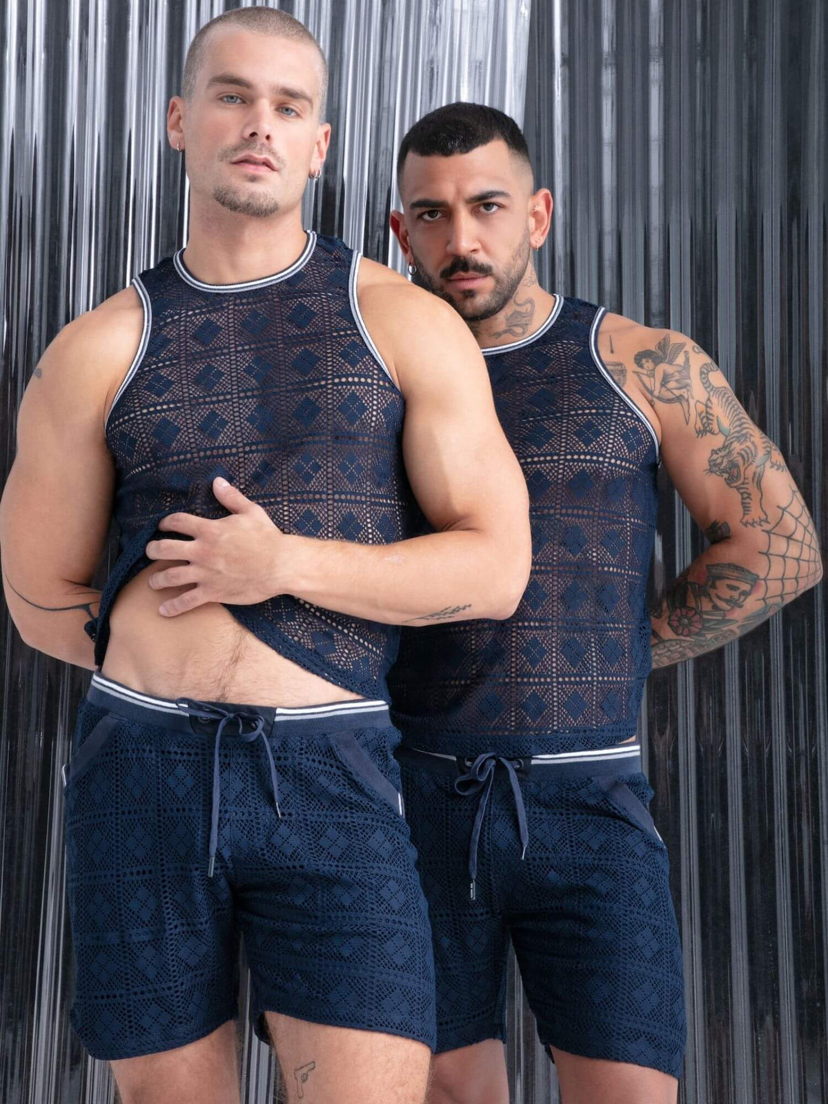 CODE 22 Graphic Lace navy menswear collection lifestyle photograph