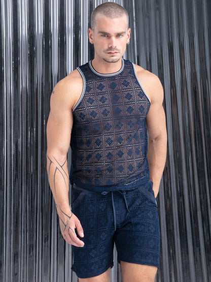 CODE 22 Graphic Lace navy menswear collection lifestyle photograph