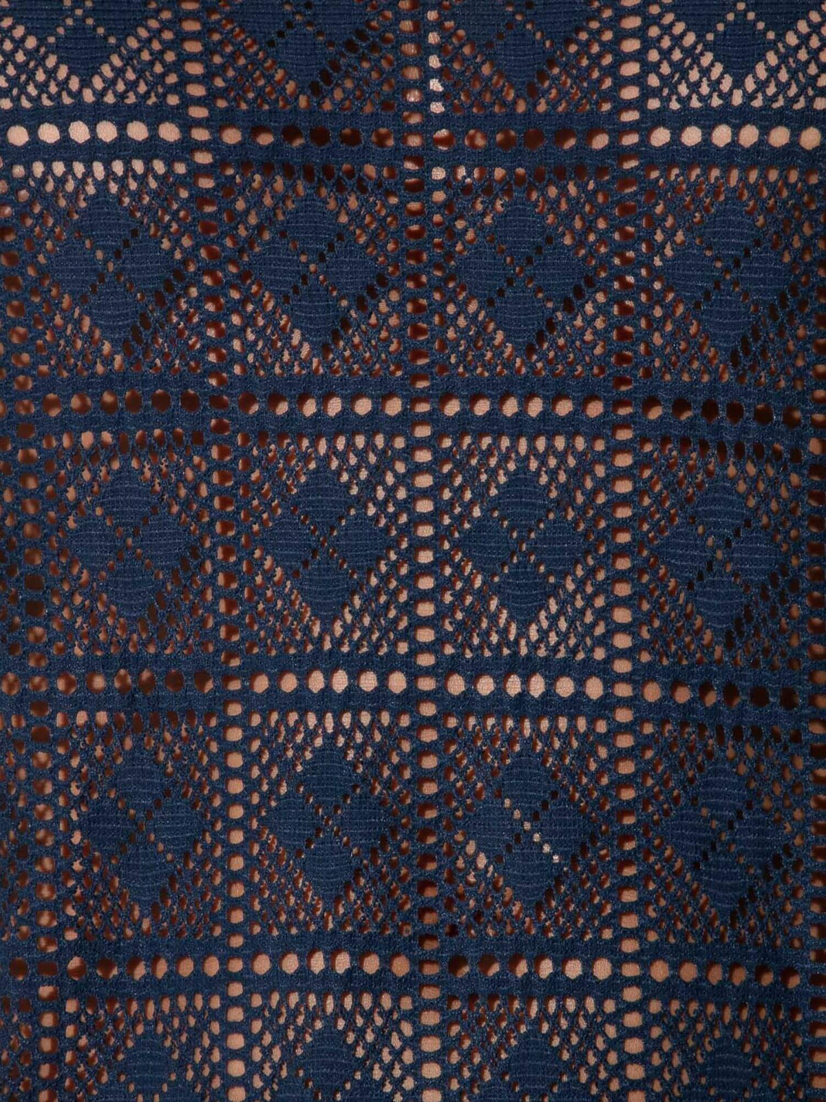Close-up detail of CODE 22 Graphic Lace Tank Top in navy