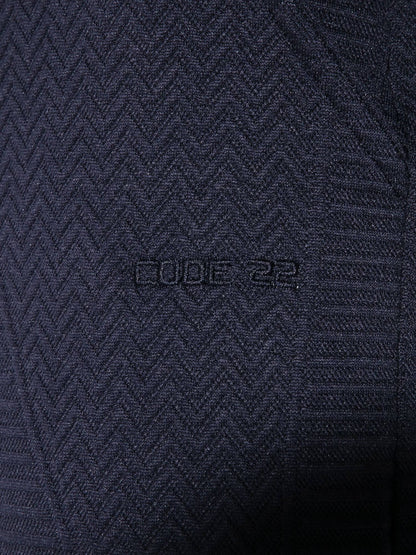 Navy blue textured fabric with 'CODE 22' branding.