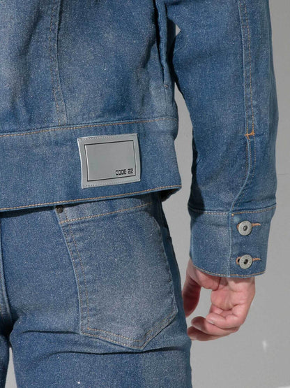 Photograph of CODE 22 Metallic Denim Jacket in silver