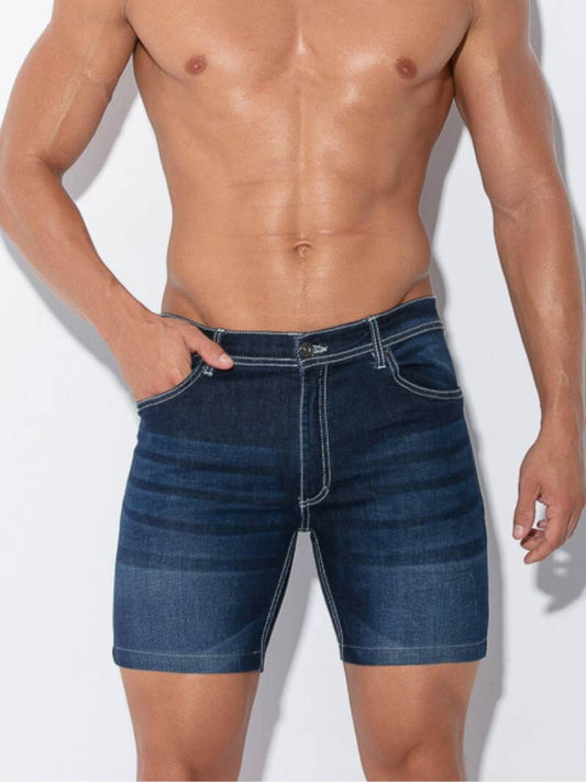 CODE 22 Stretch-Fit Soft Denim Pocket Shorts with Blue Wash