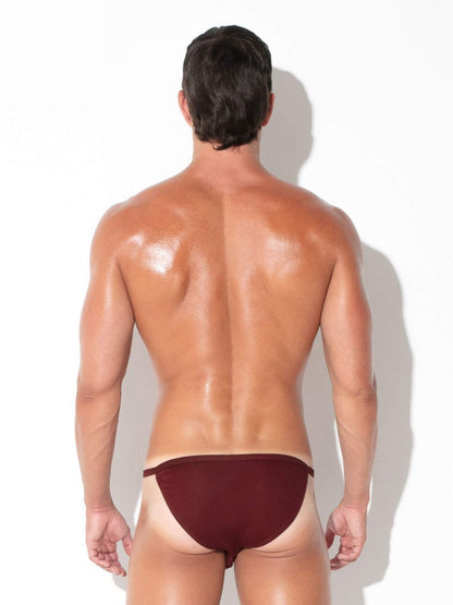 Rear view of CODE 22 Pure Mini Brief men's underwear in maroon