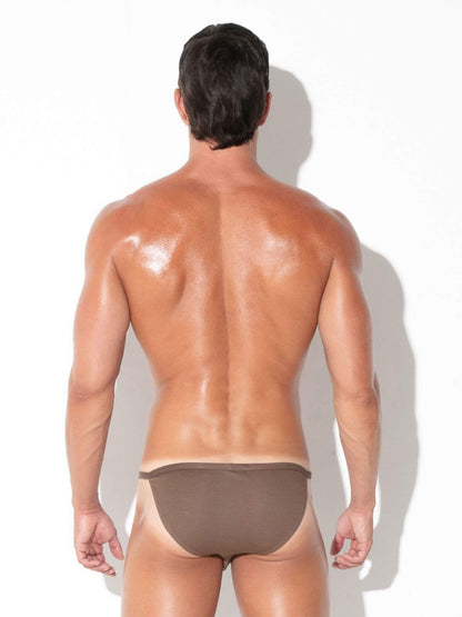 Rear view of CODE 22 Pure Mini Brief men's underwear in taupe