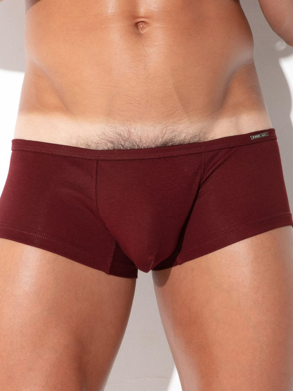 Close-up detail of CODE 22 Pure Sunga men's underwear in maroon
