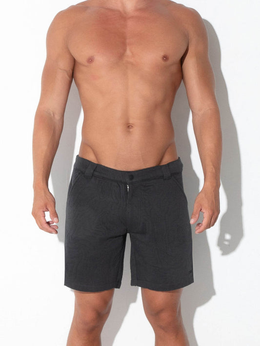 Front view of CODE 22 Quilted Snap-Detail Shorts in charcoal