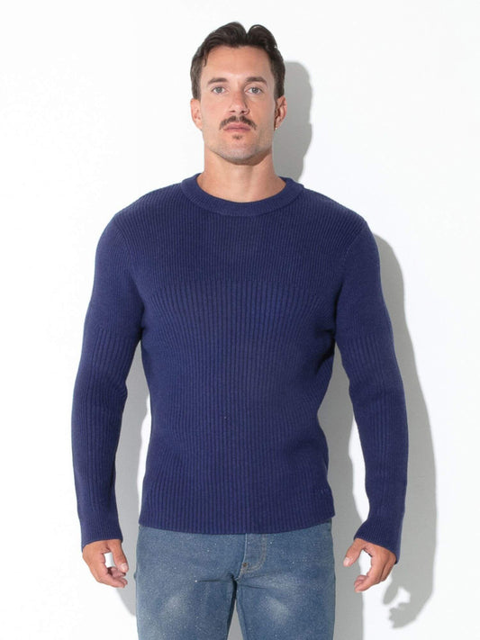 CODE 22 Dual Ribbed Knit Stretch Fit Crew Neck Sweater - Navy