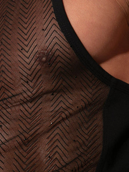 CODE 22 Rock Sheer Herringbone Mesh Tank Top with Black Diamond Accents