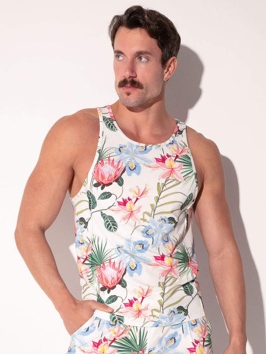 CODE 22 Silken Floral Slim Fit Tank Top – Men’s Lightweight Silky Summer Vest