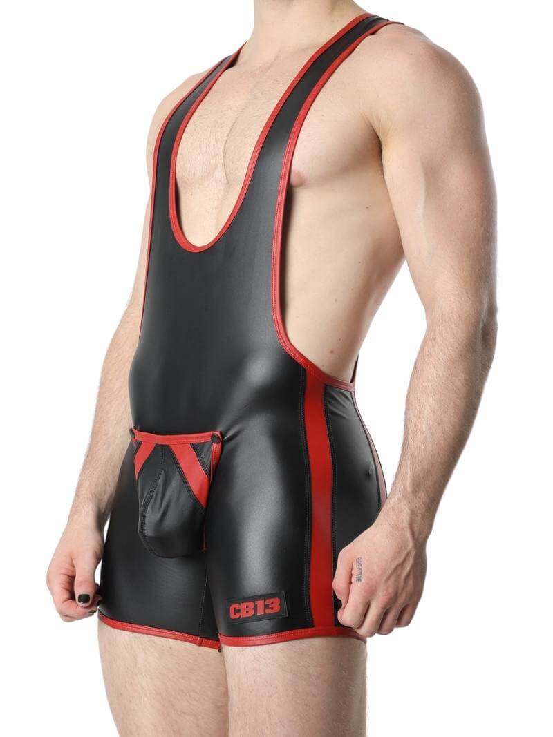 CellBlock13 Leather Look Bodysuit Singlet Removable Pouch