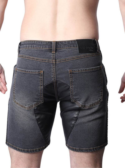CellBlock13 Saddleback Stretch Fit Denim Shorts with Leatherette Panels