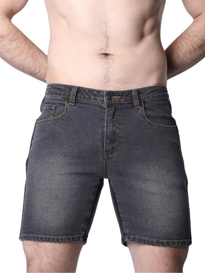 CellBlock13 Saddleback Stretch Fit Denim Shorts with Leatherette Panels
