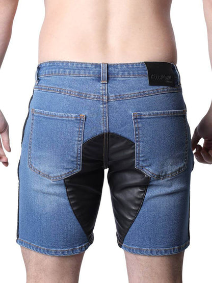 CellBlock13 Saddleback Stretch Fit Denim Shorts with Leatherette Panels
