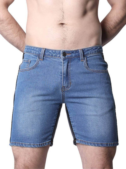 CellBlock13 Saddleback Stretch Fit Denim Shorts with Leatherette Panels