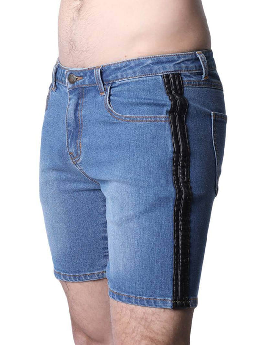 CellBlock13 Saddleback Stretch Fit Denim Shorts with Leatherette Panels