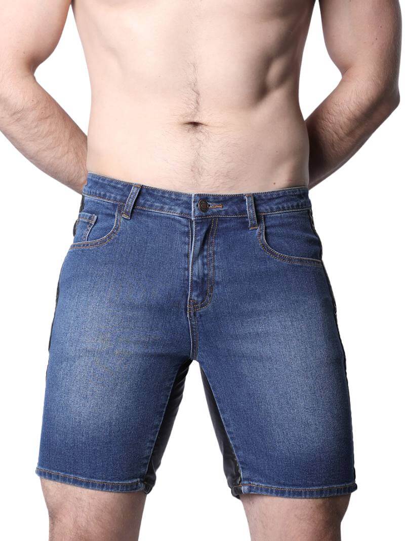 CellBlock13 Saddleback Stretch Fit Denim Shorts with Leatherette Panels