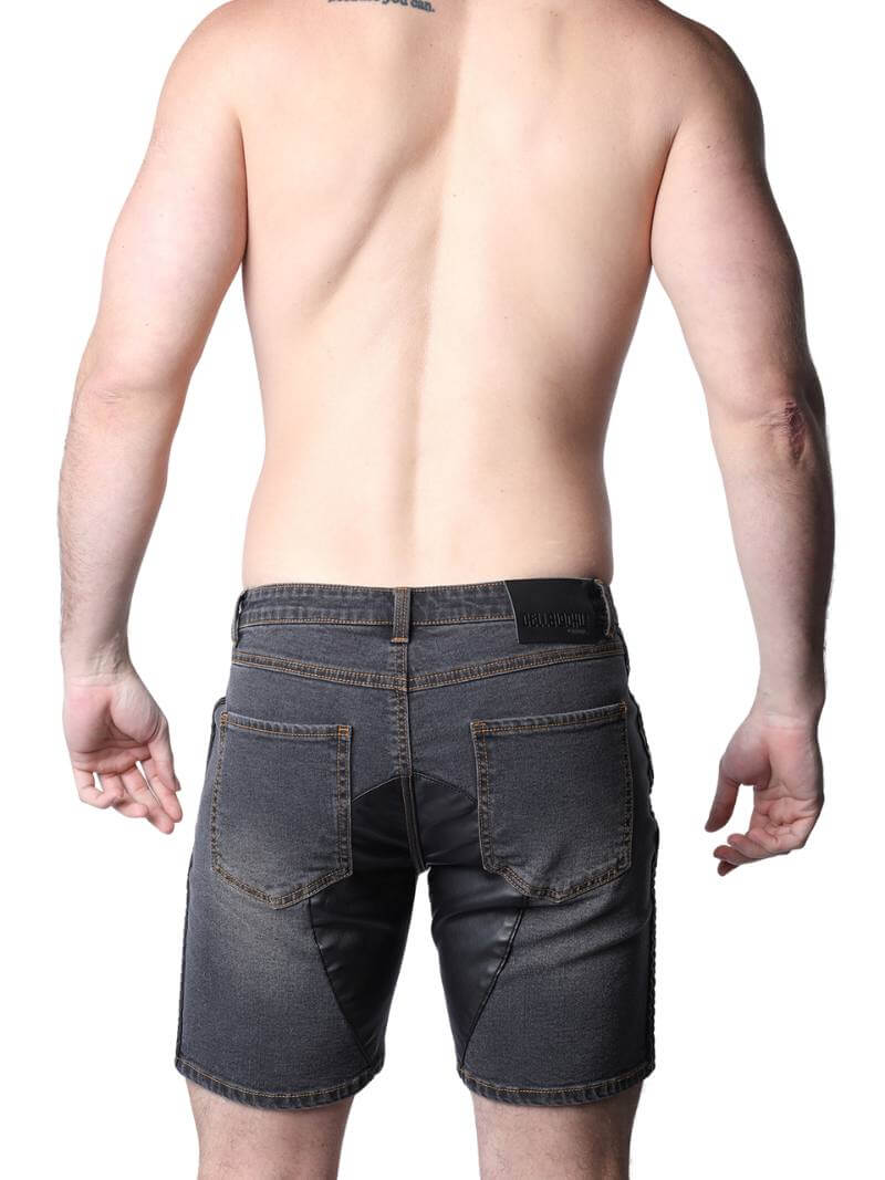 CellBlock13 Saddleback Stretch Fit Denim Shorts with Leatherette Panels