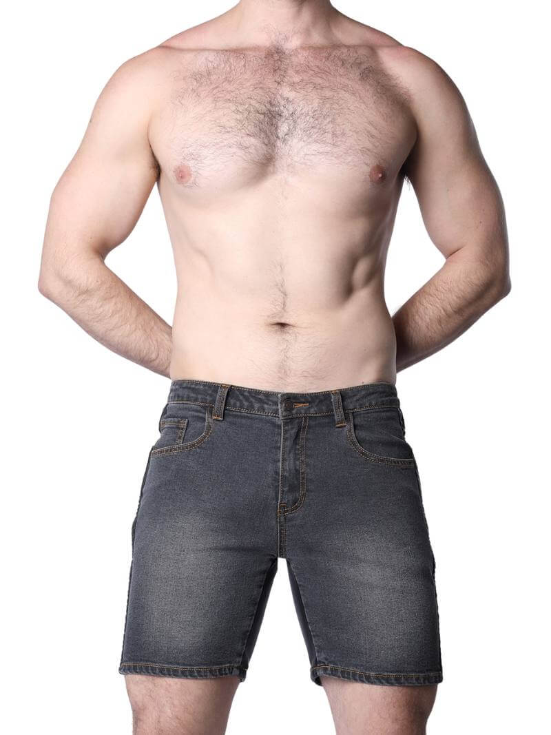 CellBlock13 Saddleback Stretch Fit Denim Shorts with Leatherette Panels
