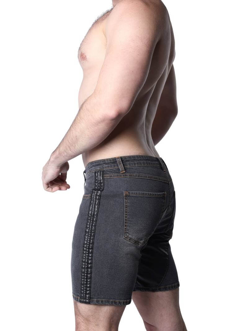 CellBlock13 Saddleback Stretch Fit Denim Shorts with Leatherette Panels