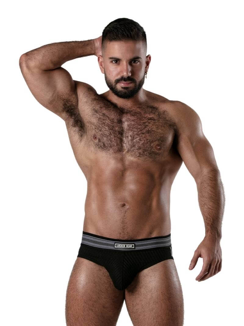 Locker Gear Backroom Ribbed Cotton Bottomless Brief with Leatherette Stripes