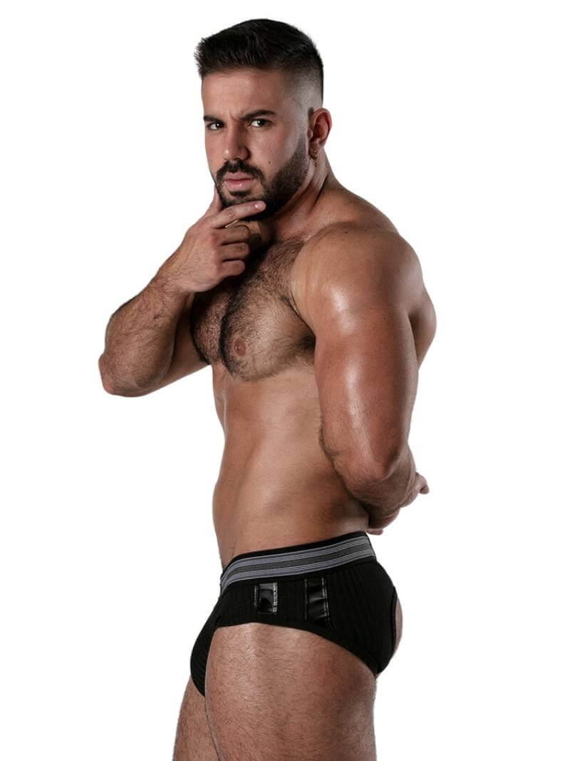 Locker Gear Backroom Ribbed Cotton Bottomless Brief with Leatherette Stripes