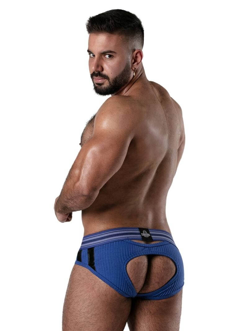 Locker Gear Backroom Ribbed Cotton Bottomless Brief with Leatherette Stripes