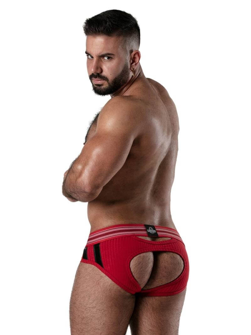 Locker Gear Backroom Ribbed Cotton Bottomless Brief with Leatherette Stripes