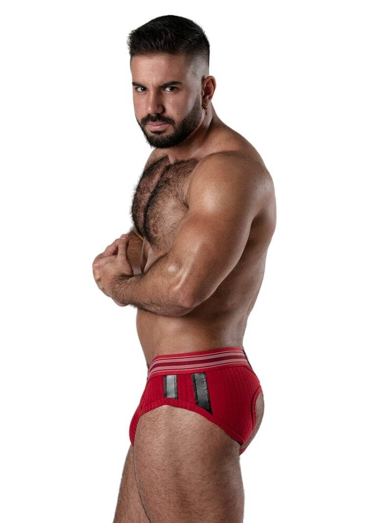 Locker Gear Backroom Ribbed Cotton Bottomless Brief with Leatherette Stripes