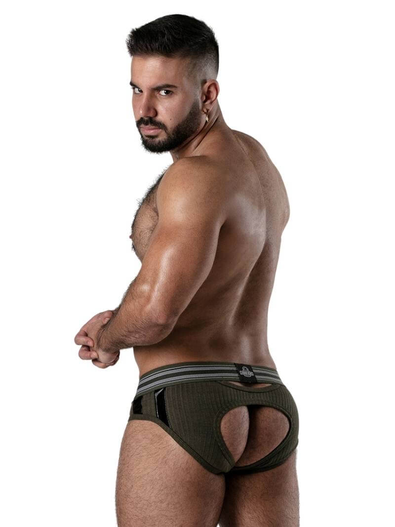 Locker Gear Backroom Ribbed Cotton Bottomless Brief with Leatherette Stripes