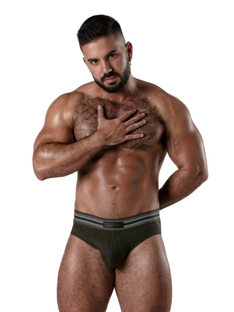 Locker Gear Backroom Ribbed Cotton Bottomless Brief with Leatherette Stripes