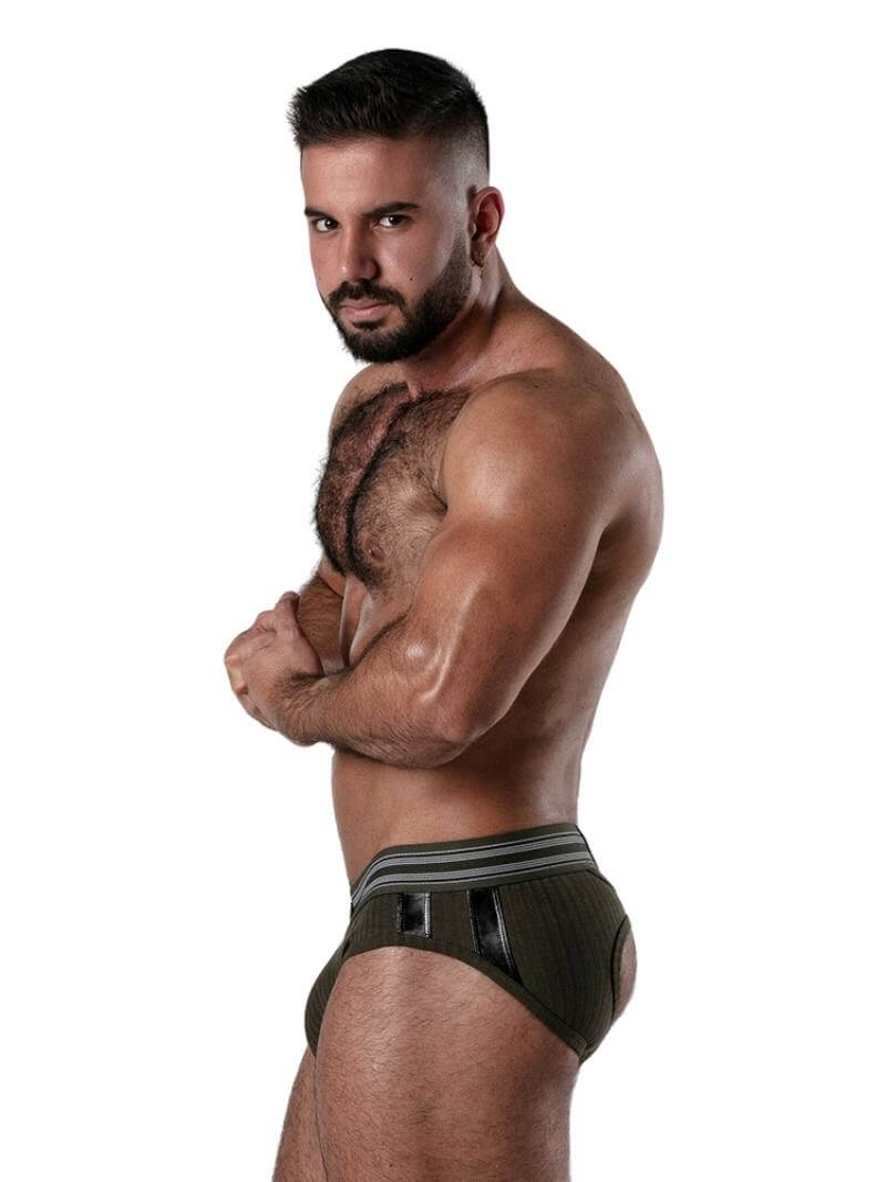 Locker Gear Backroom Ribbed Cotton Bottomless Brief with Leatherette Stripes