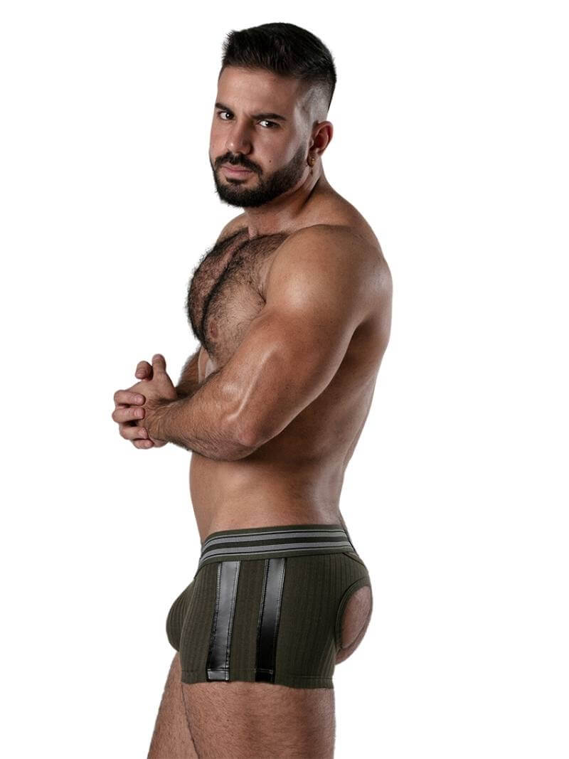 Locker Gear Backroom Ribbed Cotton Bottomless Trunk with Leatherette Stripes