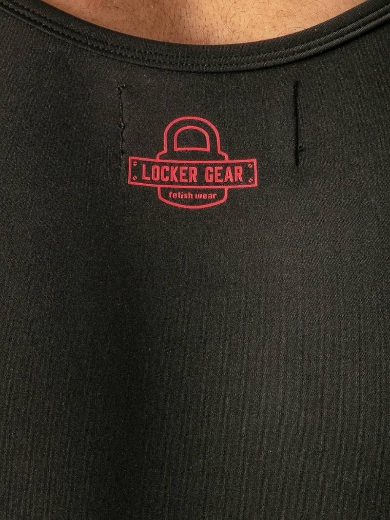 Black garment with red 'Locker Gear' logo on a plain background