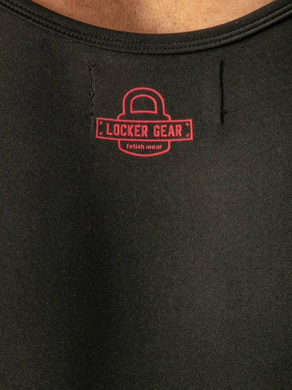 Black garment with red 'Locker Gear' logo on a plain background