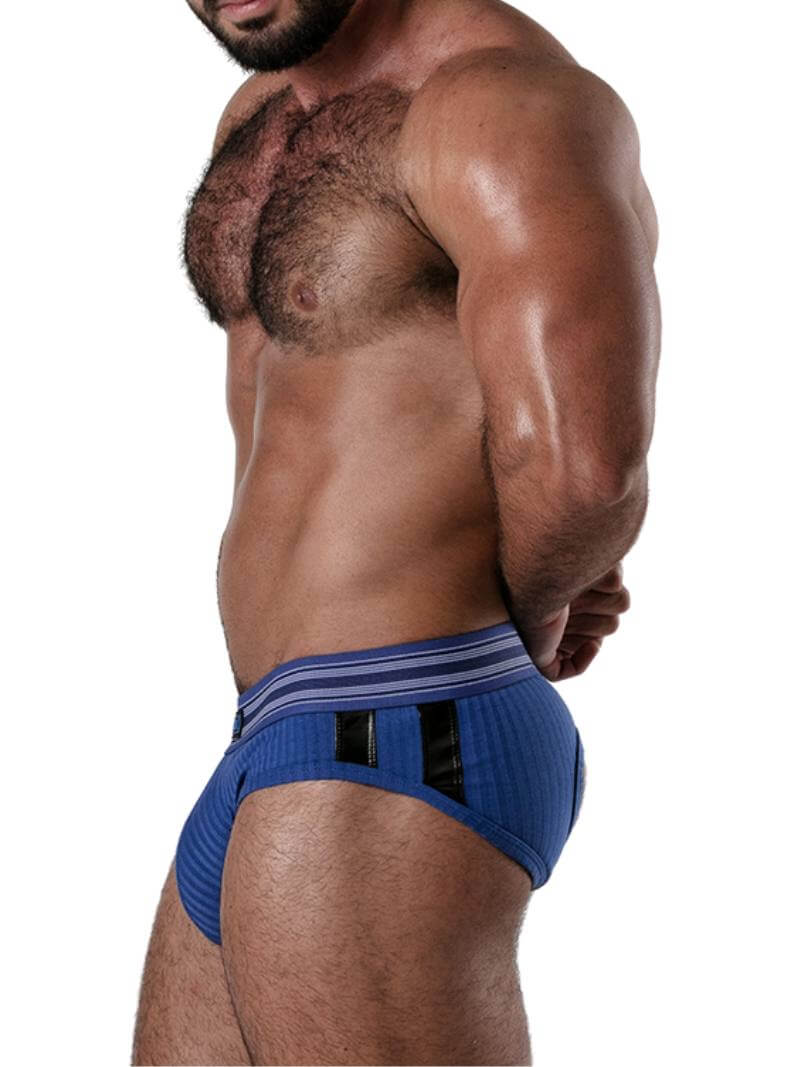 Locker Gear Backroom Ribbed Cotton Bottomless Brief with Leatherette Stripes