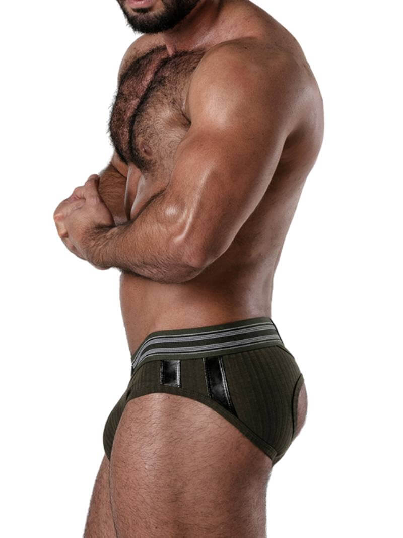 Locker Gear Backroom Ribbed Cotton Bottomless Brief with Leatherette Stripes