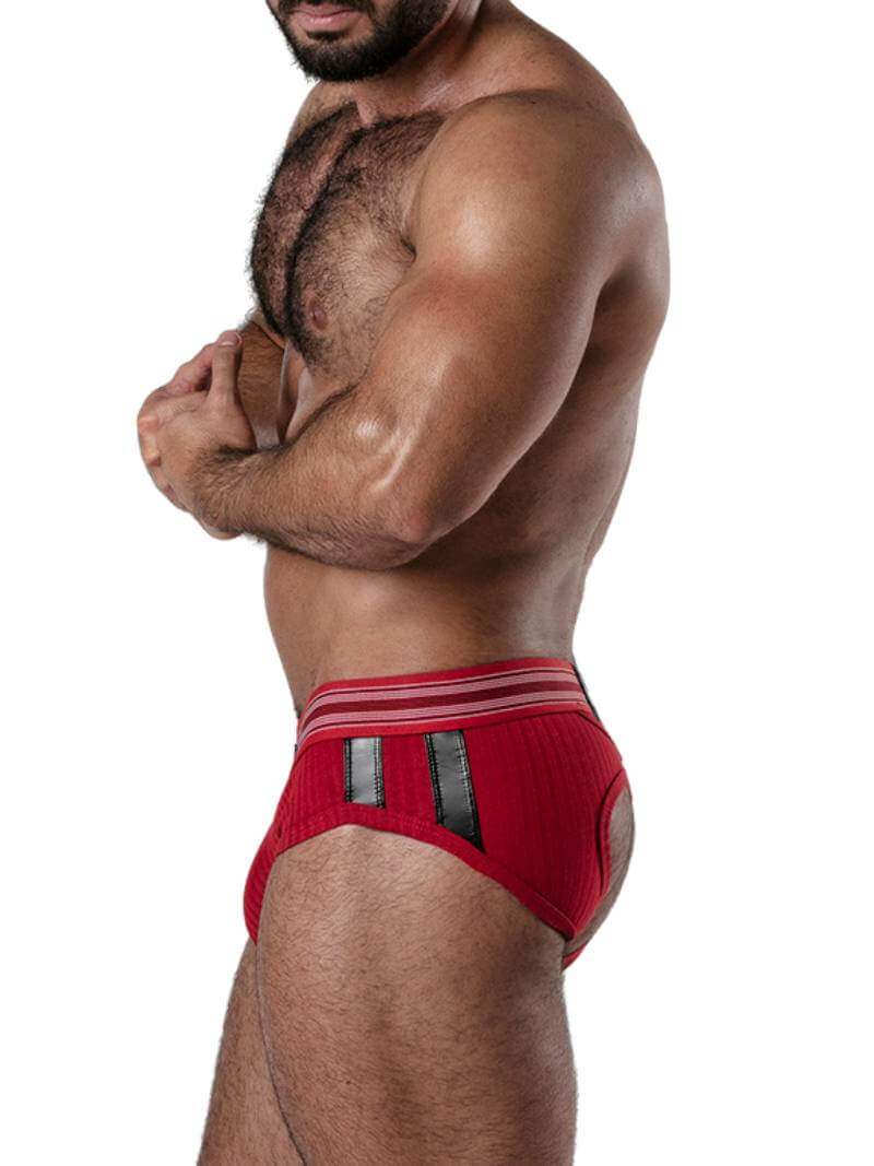 Locker Gear Backroom Ribbed Cotton Bottomless Brief with Leatherette Stripes