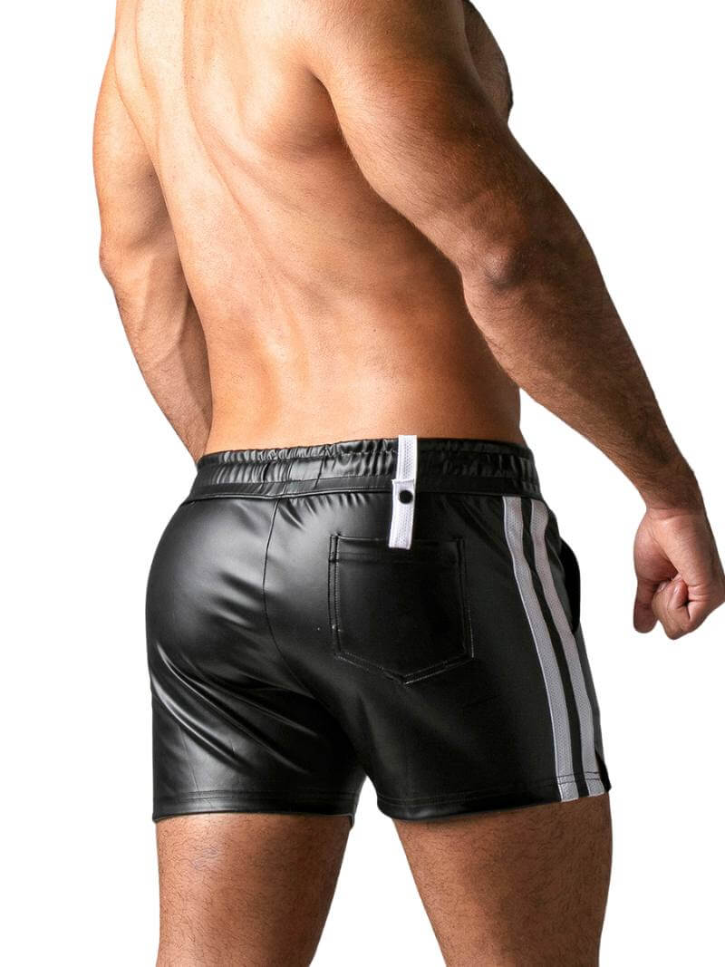 Locker Gear Leather Look Double Striped Shorts