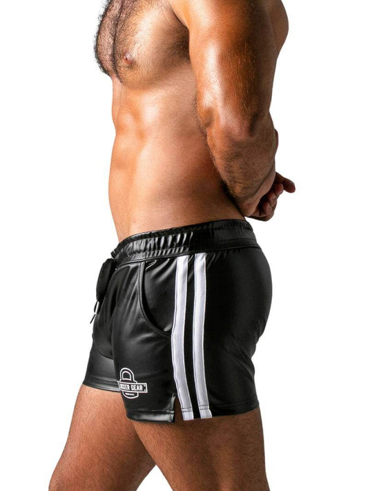 Locker Gear Leather Look Double Striped Shorts