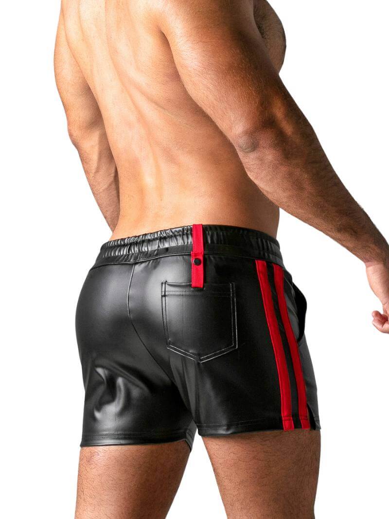 Locker Gear Leather Look Double Striped Shorts