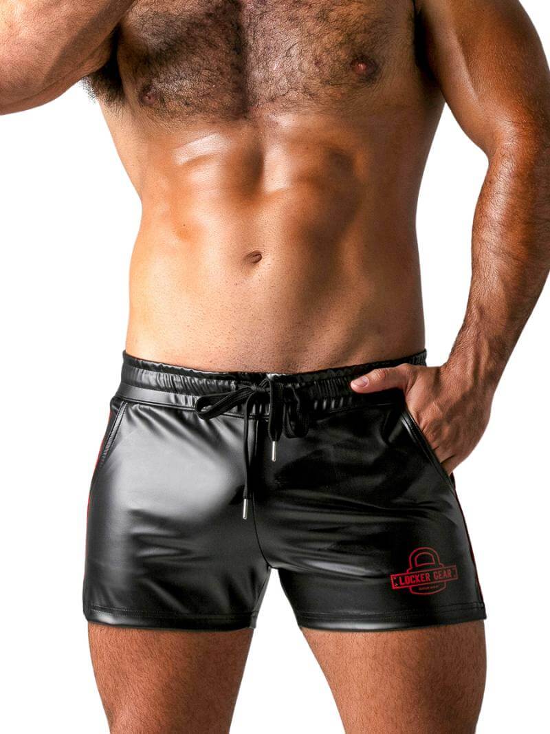 Locker Gear Leather Look Double Striped Shorts