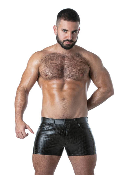 Men's Fetish Leather Look Short Leg Pocket Shorts