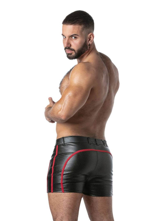 Men's Locker Gear Punch Hole Leather Look Short-Leg Pocket Short