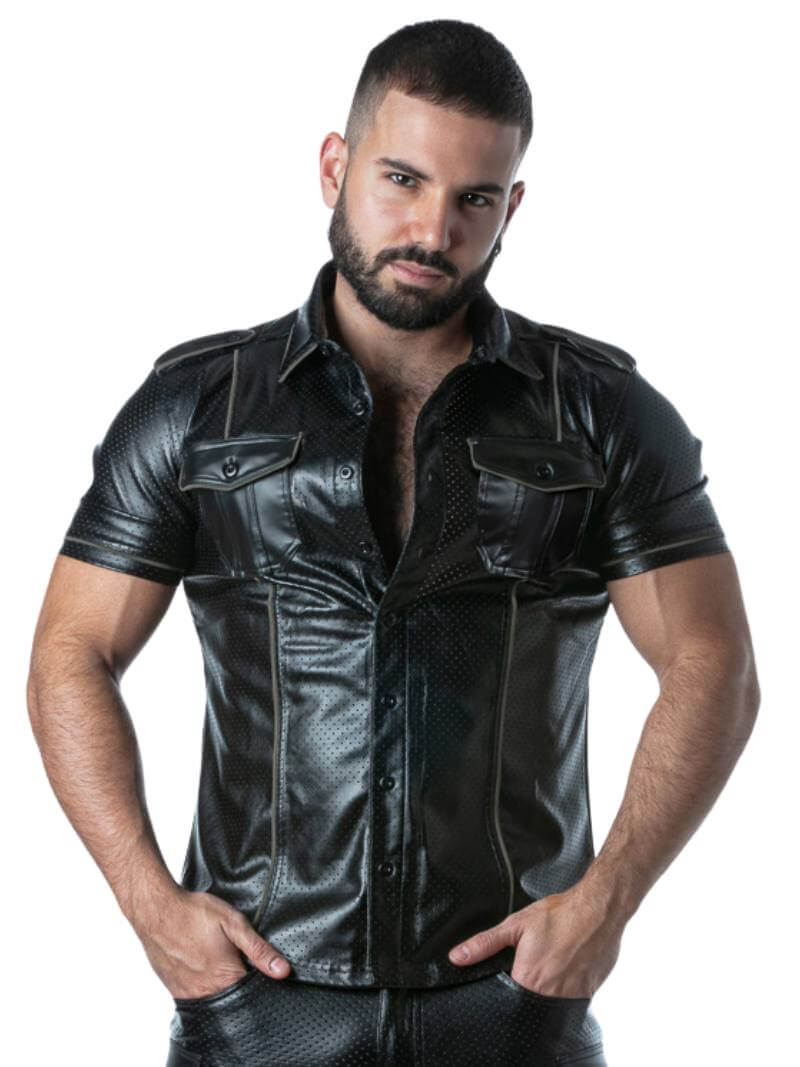 Locker Gear Punch Hole Leather Look Shirt