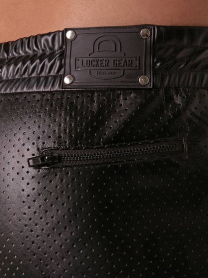 Black perforated leatherette fabric detail with pocket
