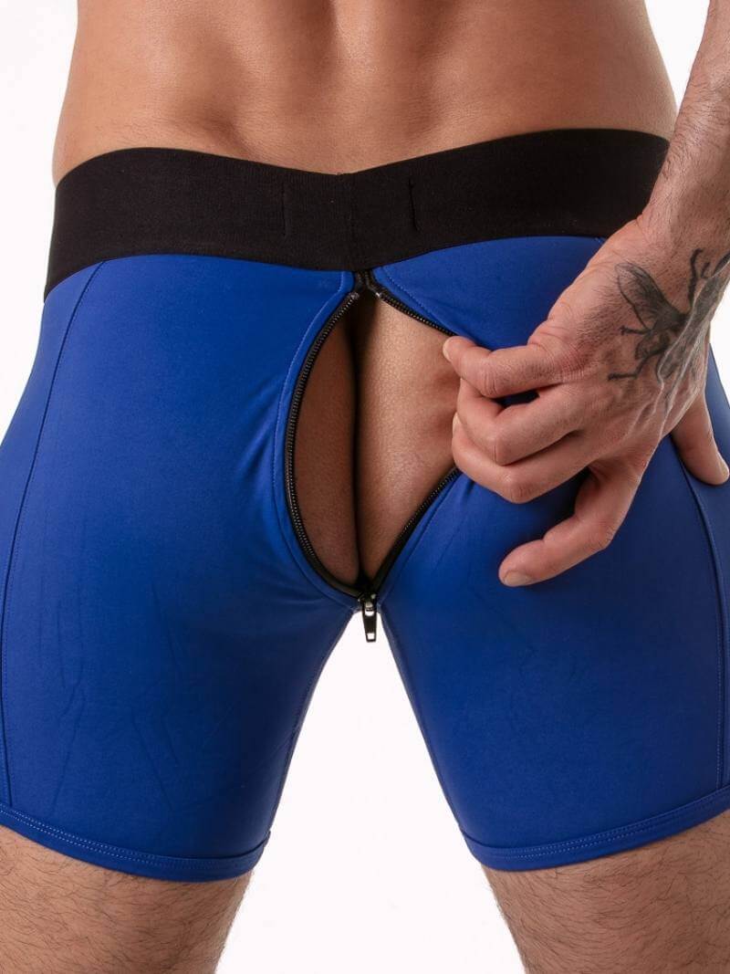 Blue men's underwear with a black waistband on a white background