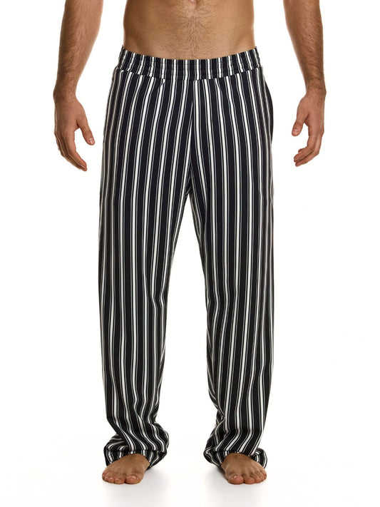 Black and white striped men's pants on a white background