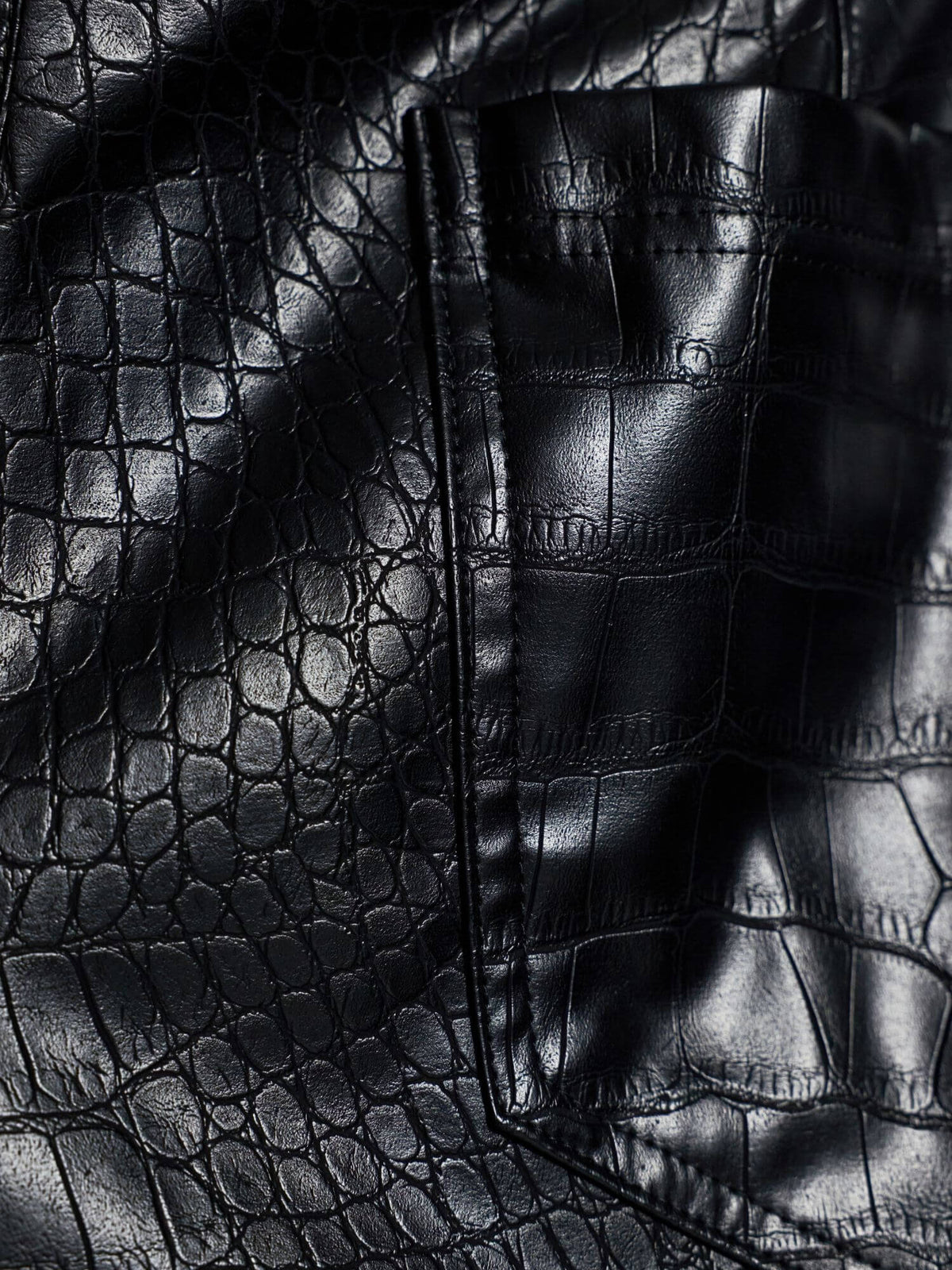 Close-up of black crocodile-textured fabric from the Modus Vivendi Croco collection