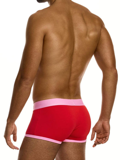 Red underwear with pink waistband on a white background